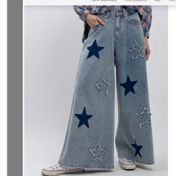 BLUE VELVET “ LYNN “ BLUE VELVET DENIM PANTS WITH STAR PATCH DETAIL BR52 - Picture 1 of 4